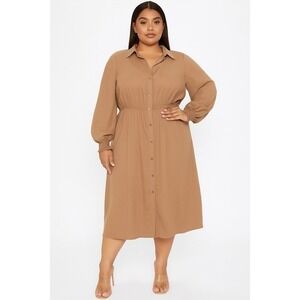 SHEIN Plus Lantern Sleeve Button Front Shirt Midi‎ Dress Size 3XL NWT